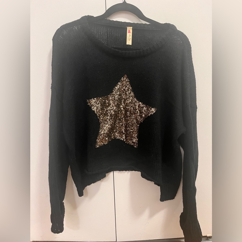 Alice Moon Chunky Sweater with Gold Sequin Star